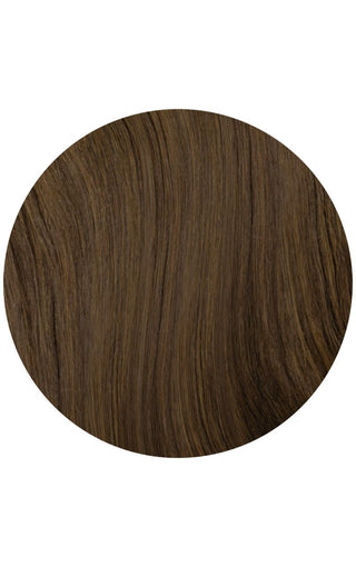 Light Chocolate Brown highlights swatch of hair strand example on a white background