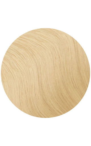 Light Golden Blonde highlights of swatch of hair strand example on a white background
