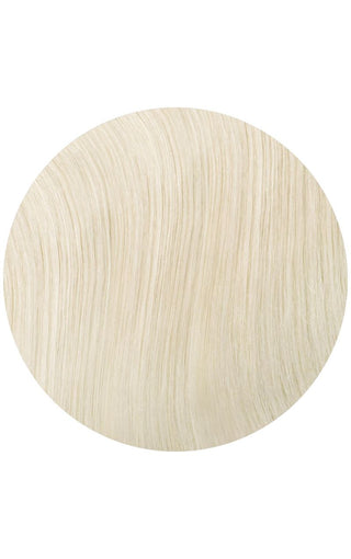 Platinum Ash Blonde hair extension swatch example on a white background.