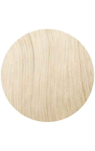 Blonde hair extension box with white oval design.