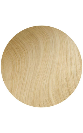 Rooted Vanilia Blonde highlights of hair extension example on a white background