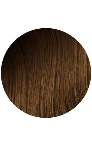 Soft Brunette Balayage higlights of swatch of hair strand example on a white background