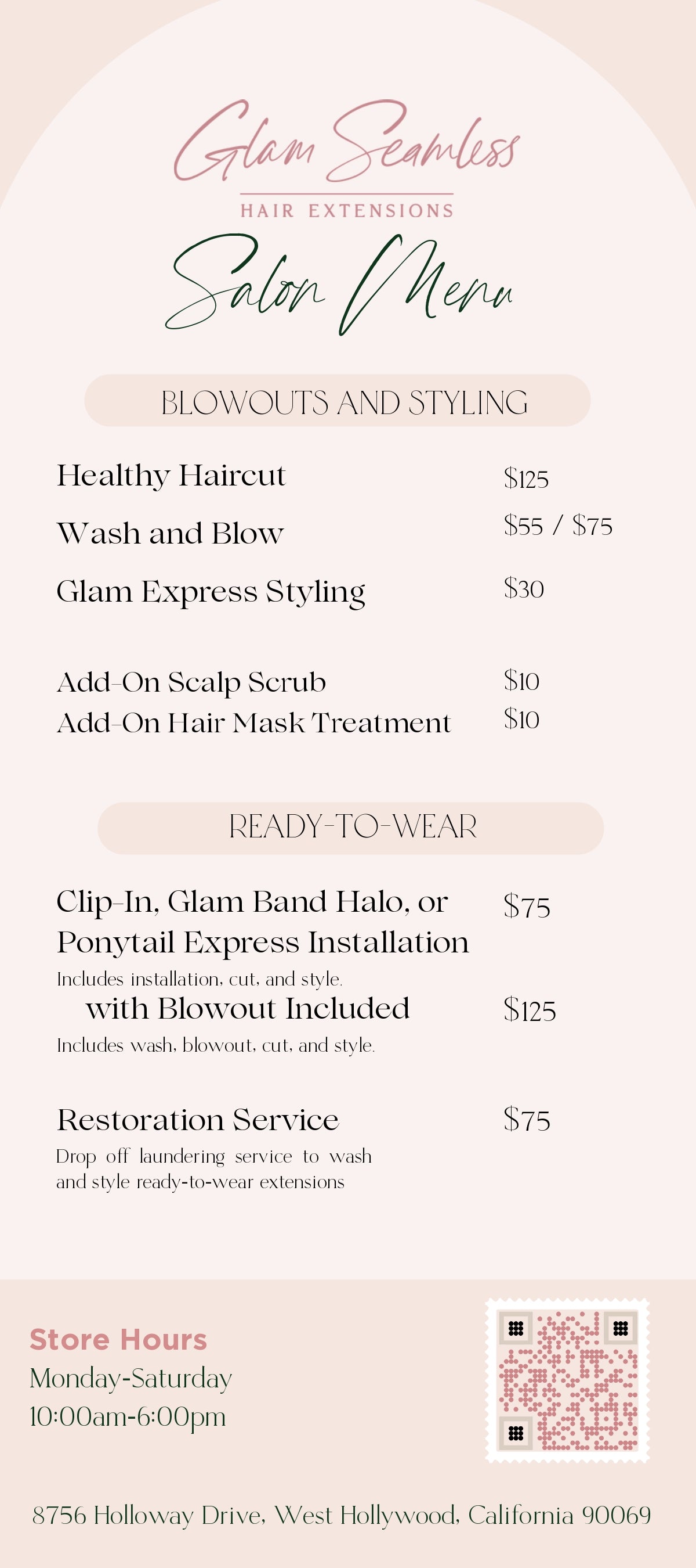 Glam Salon menu part 1