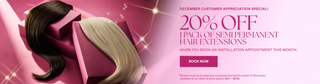 Promotional banner showcasing a package of hair extensions with a 20% discount offer.